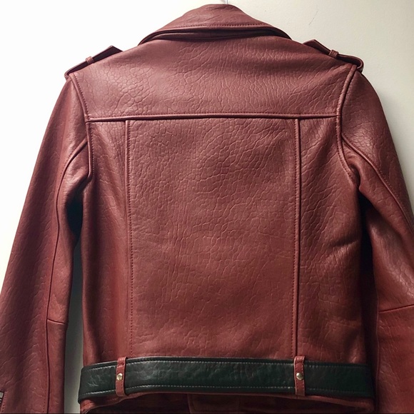 maje Leather Bixente Moto Jacket in Burgundy - Picture 8 of 8